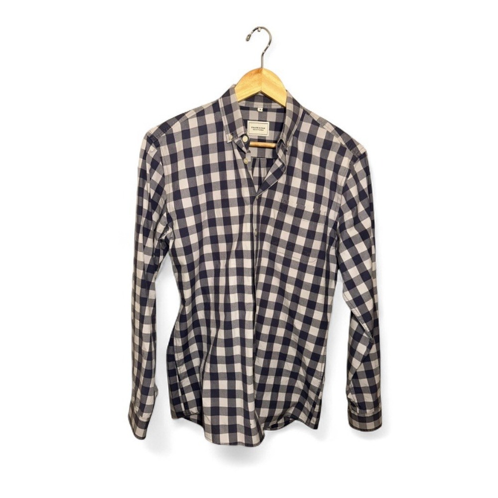 Frank & Oak Blue Plaid Checkered‎ Long Sleeve Button Up Shirt Size Medium